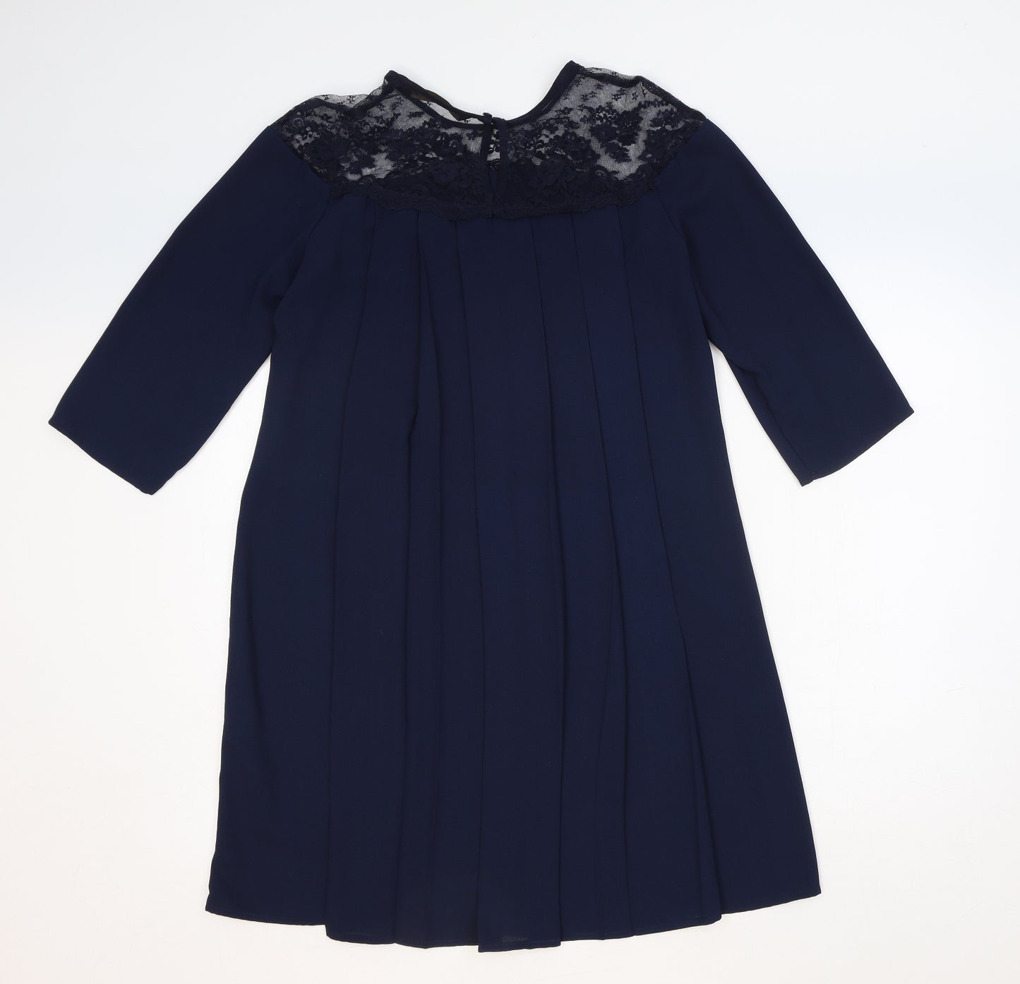 Zara Womens Blue Polyester Shift Size S Boat Neck Button - Lace Detail
