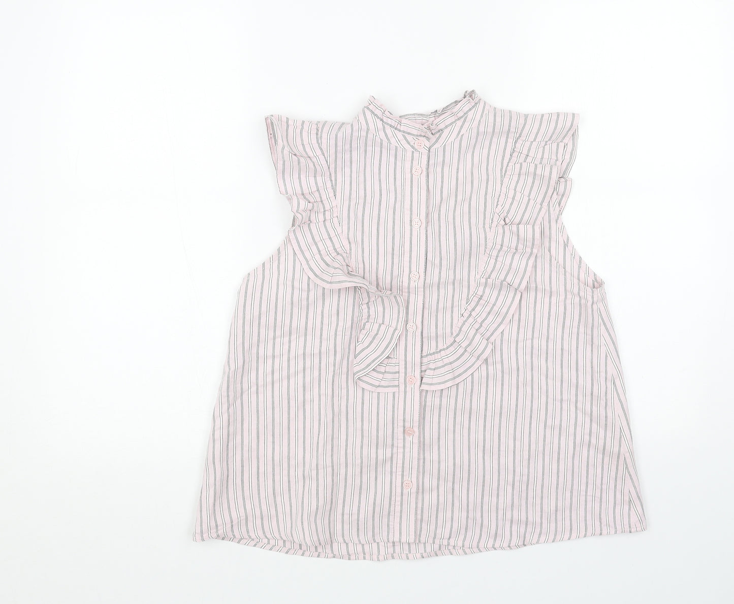 Topshop Womens Pink Striped Viscose Basic Button-Up Size 10 Round Neck