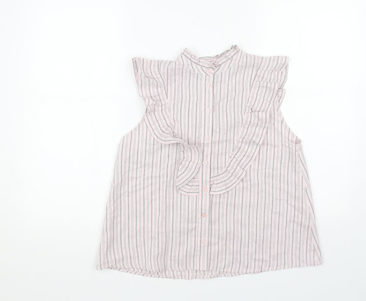 Topshop Womens Pink Striped Viscose Basic Button-Up Size 10 Round Neck