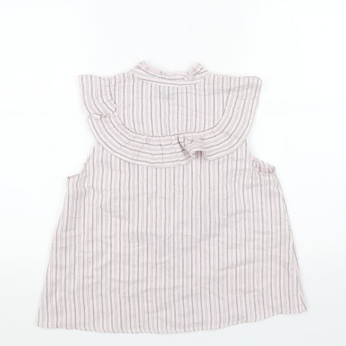 Topshop Womens Pink Striped Viscose Basic Button-Up Size 10 Round Neck