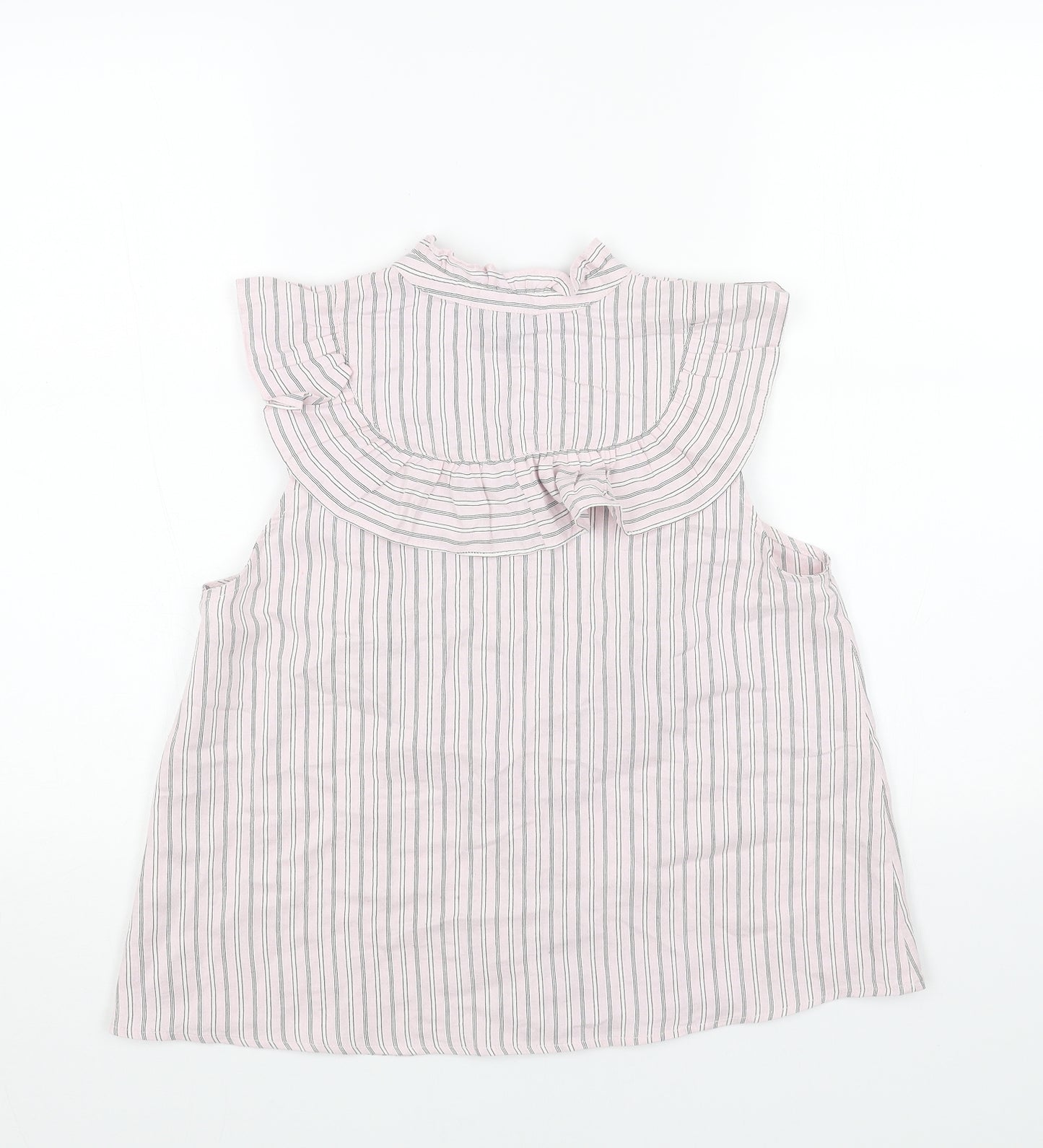Topshop Womens Pink Striped Viscose Basic Button-Up Size 10 Round Neck