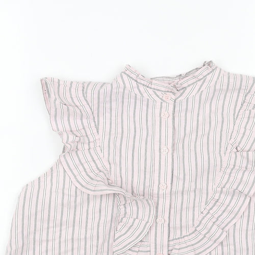 Topshop Womens Pink Striped Viscose Basic Button-Up Size 10 Round Neck