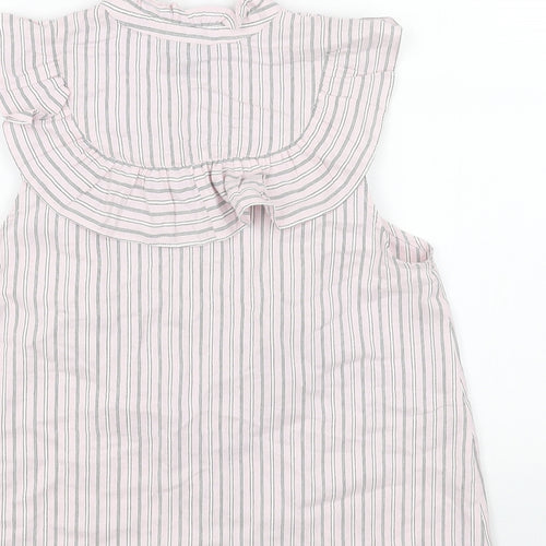 Topshop Womens Pink Striped Viscose Basic Button-Up Size 10 Round Neck