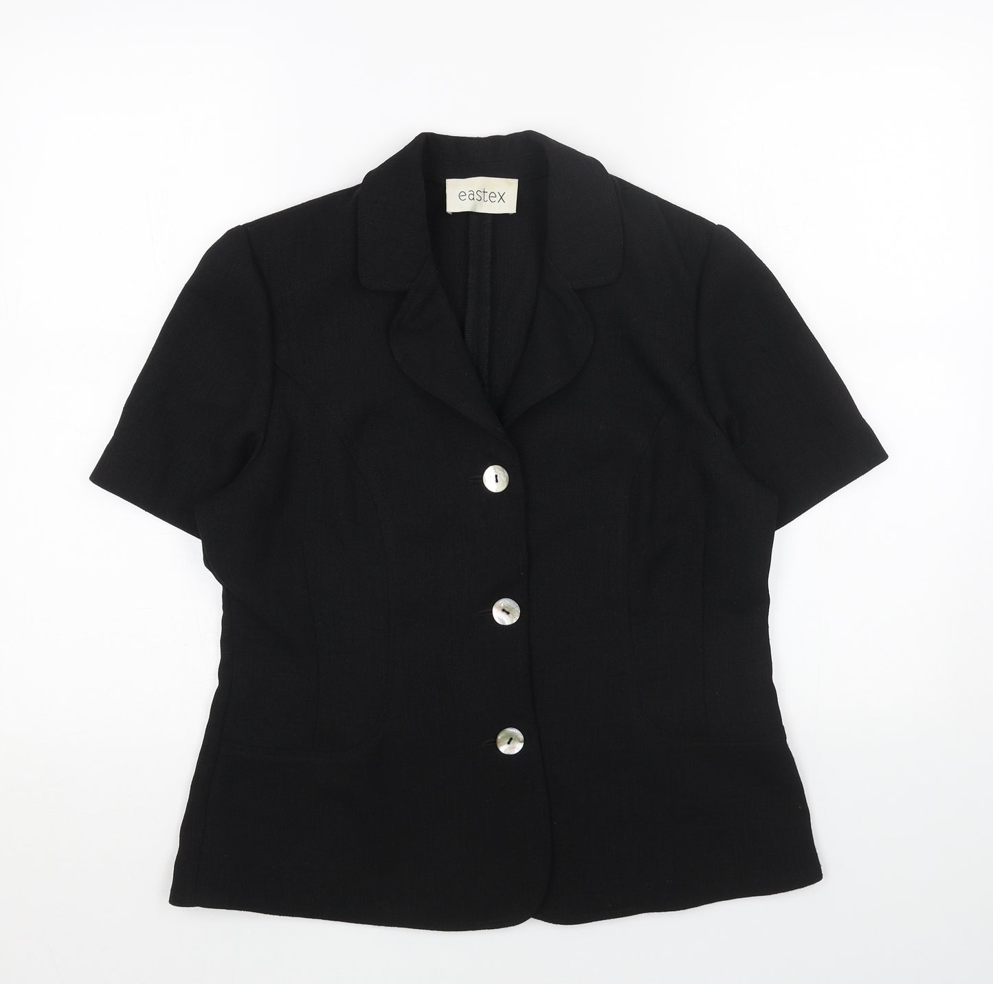 Eastex Womens Black Polyester Basic Button-Up Size 12 V-Neck