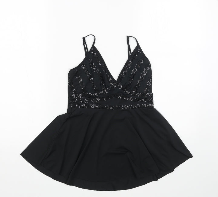 MOTIVI Womens Black Polyester Camisole Tank Size M V-Neck