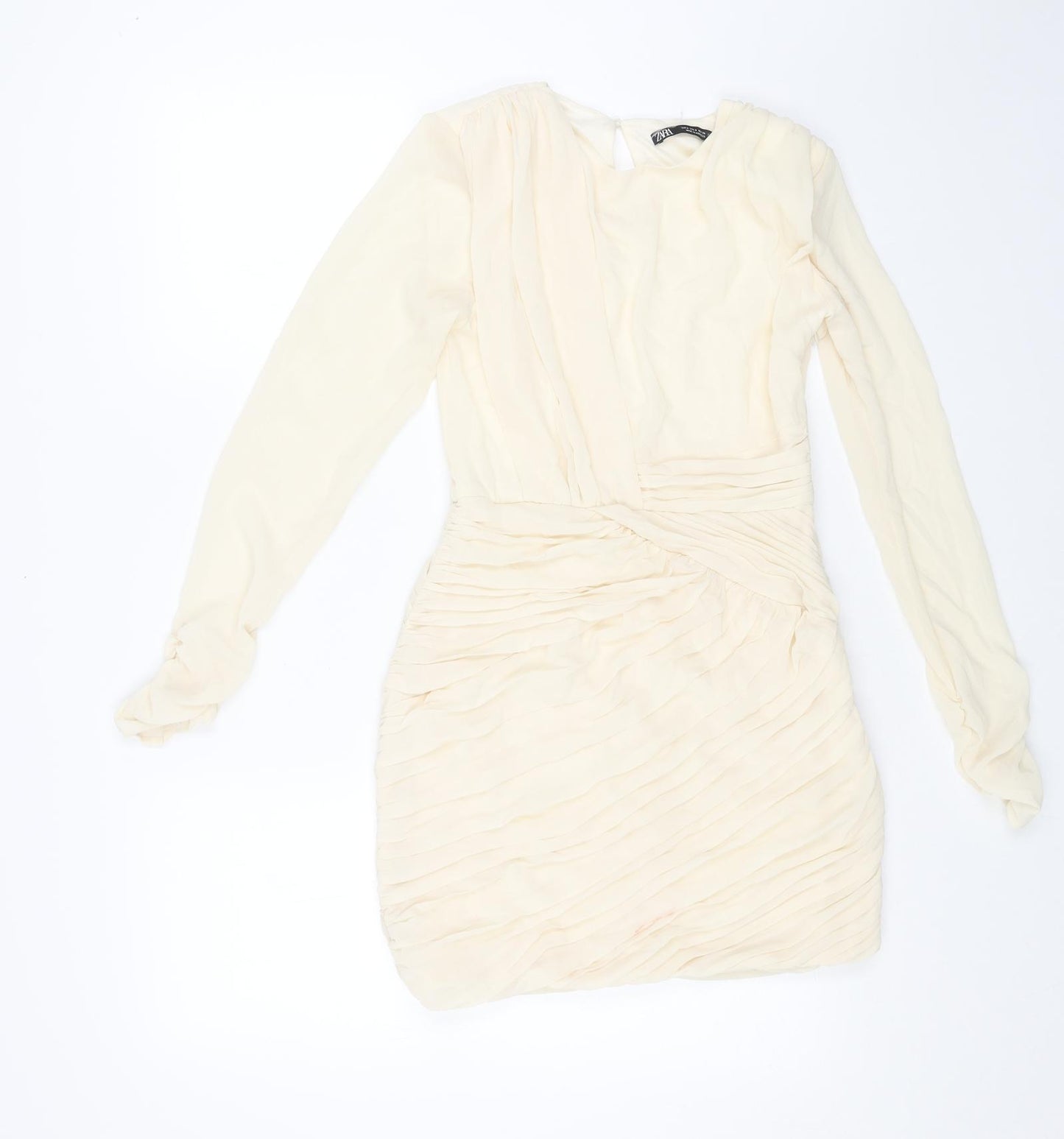Zara Womens Beige Polyester Bodycon Size S Round Neck Zip