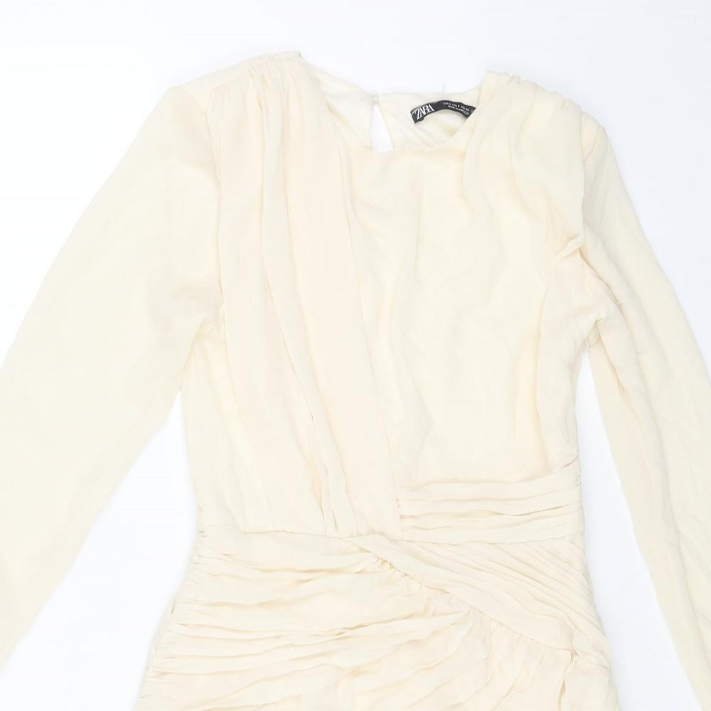 Zara Womens Beige Polyester Bodycon Size S Round Neck Zip