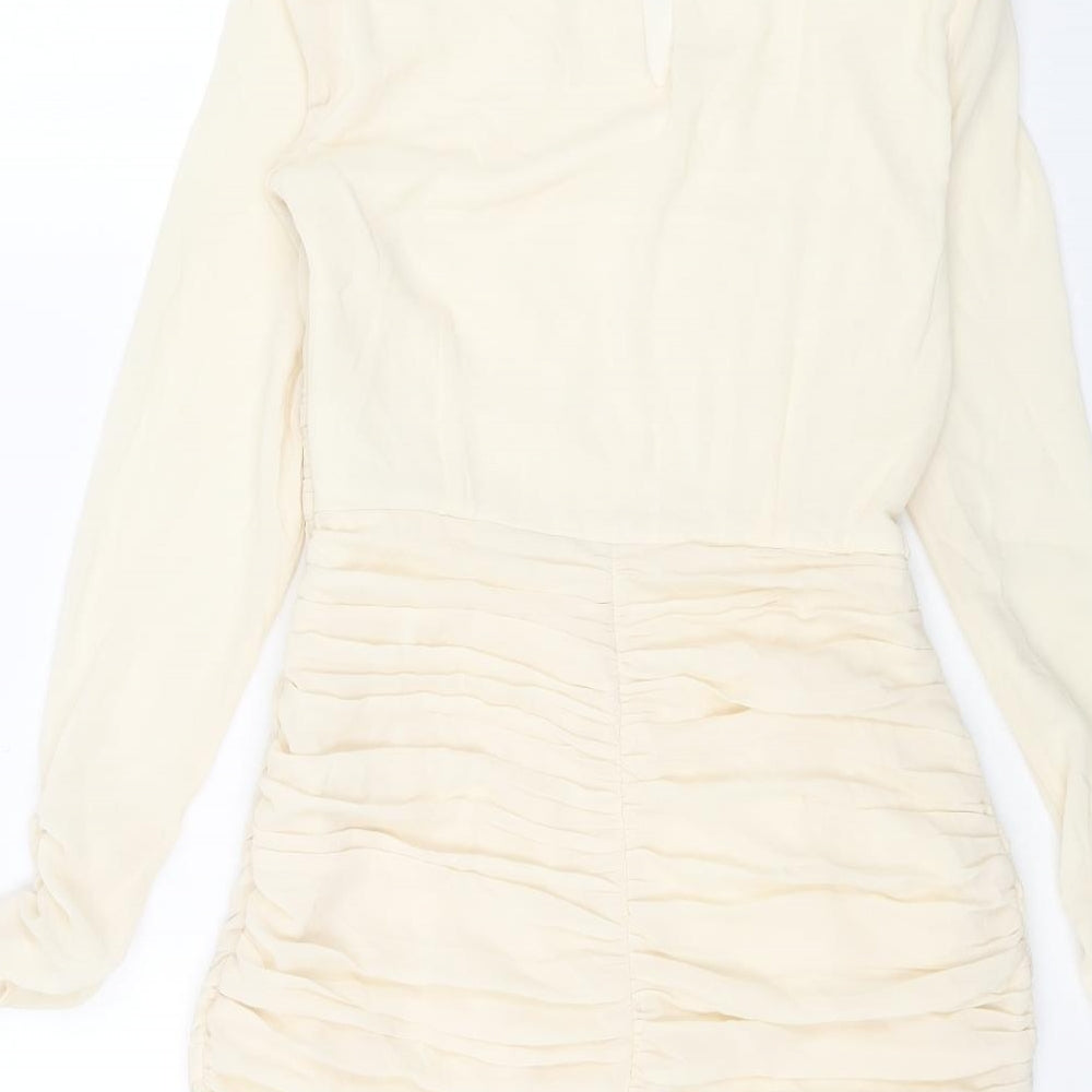 Zara Womens Beige Polyester Bodycon Size S Round Neck Zip