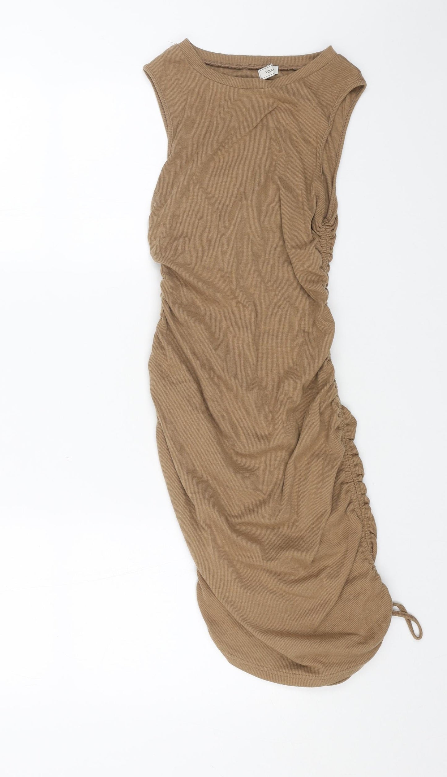 vera&lucy Womens Beige Cotton Bodycon Size M Round Neck Pullover - Ruched