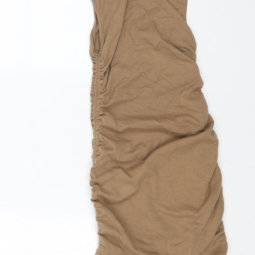 vera&lucy Womens Beige Cotton Bodycon Size M Round Neck Pullover - Ruched