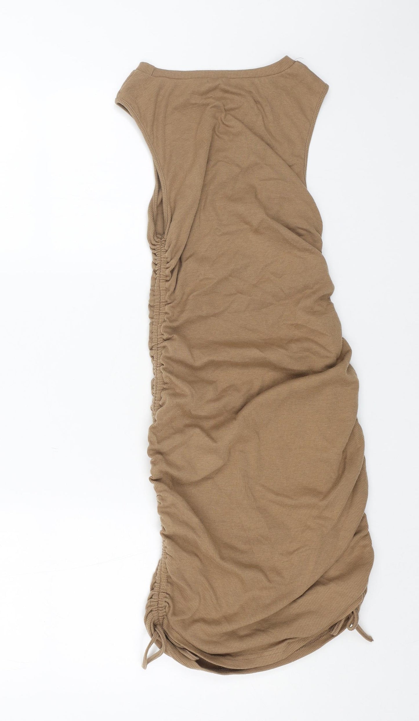 vera&lucy Womens Beige Cotton Bodycon Size M Round Neck Pullover - Ruched