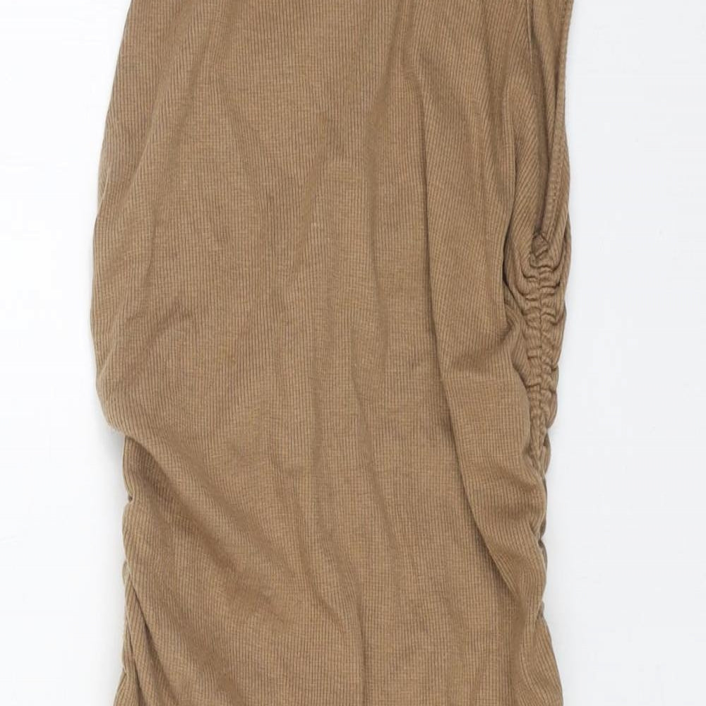 vera&lucy Womens Beige Cotton Bodycon Size M Round Neck Pullover - Ruched