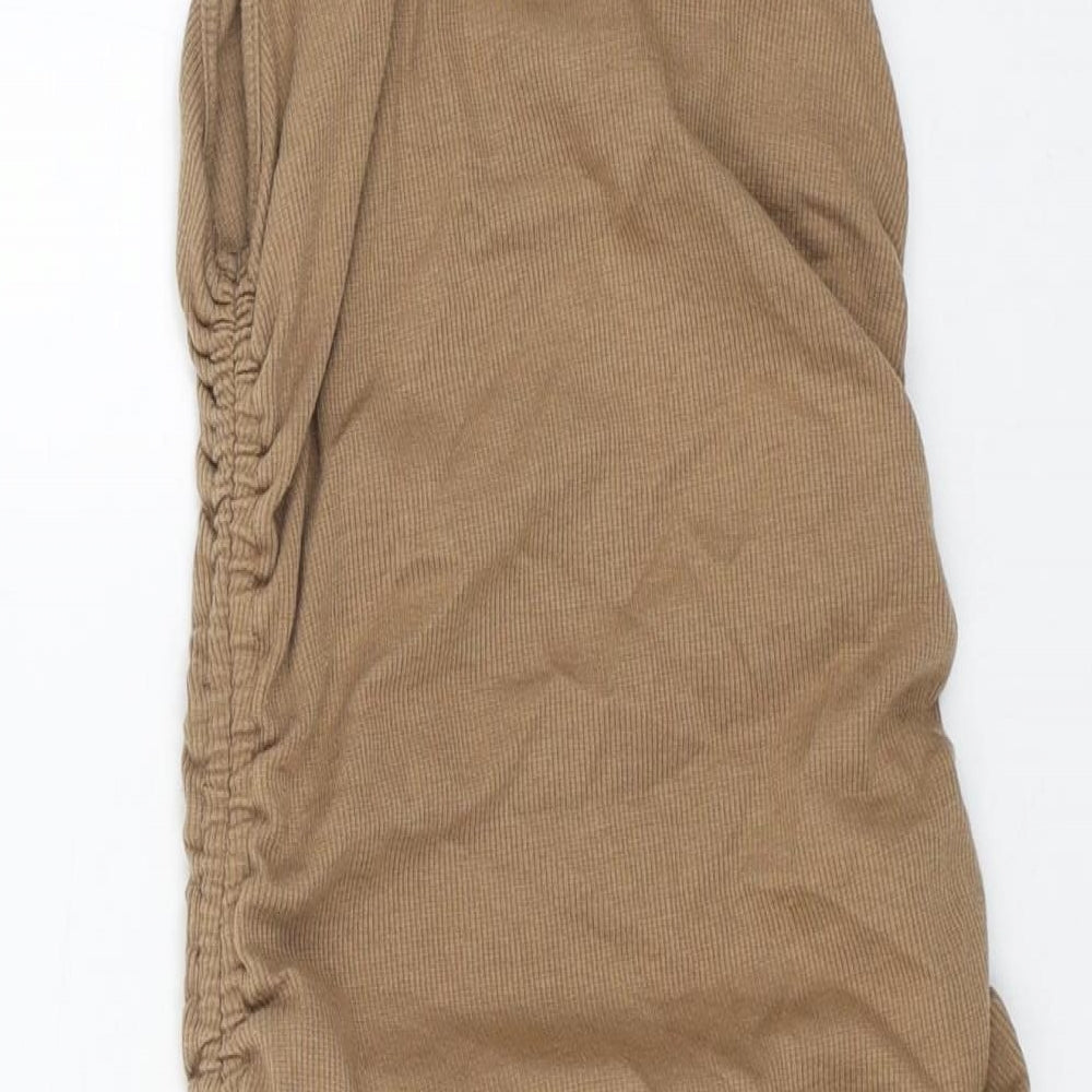 vera&lucy Womens Beige Cotton Bodycon Size M Round Neck Pullover - Ruched