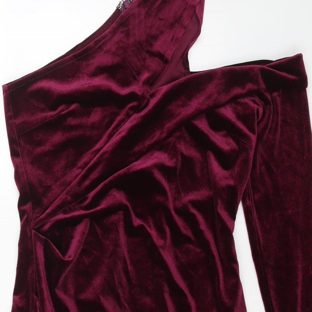Lavish Alice Womens Purple Polyester Bodycon Size 10 One Shoulder Zip