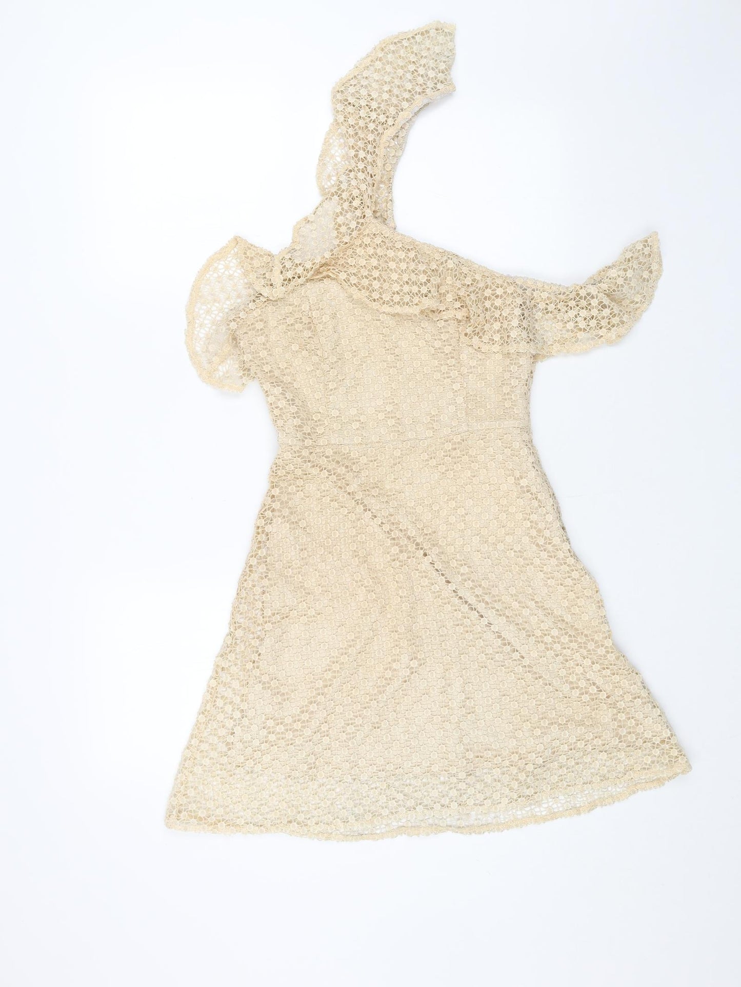Preworn Womens Beige Polka Dot Polyester Trapeze & Swing Size S Square Neck Zip