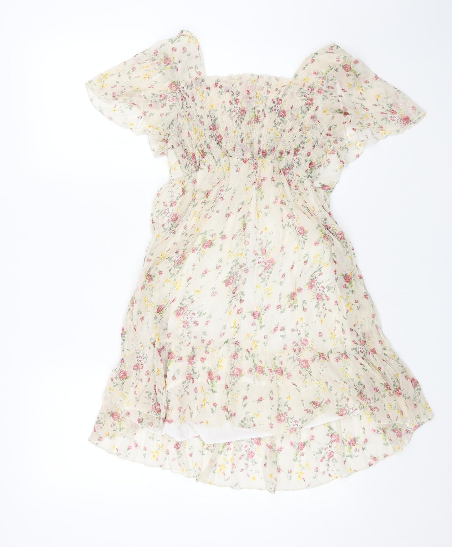 Miso Womens Beige Floral Polyester Trapeze & Swing Size 10 Square Neck Pullover