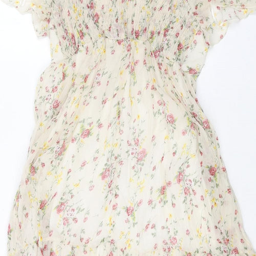 Miso Womens Beige Floral Polyester Trapeze & Swing Size 10 Square Neck Pullover