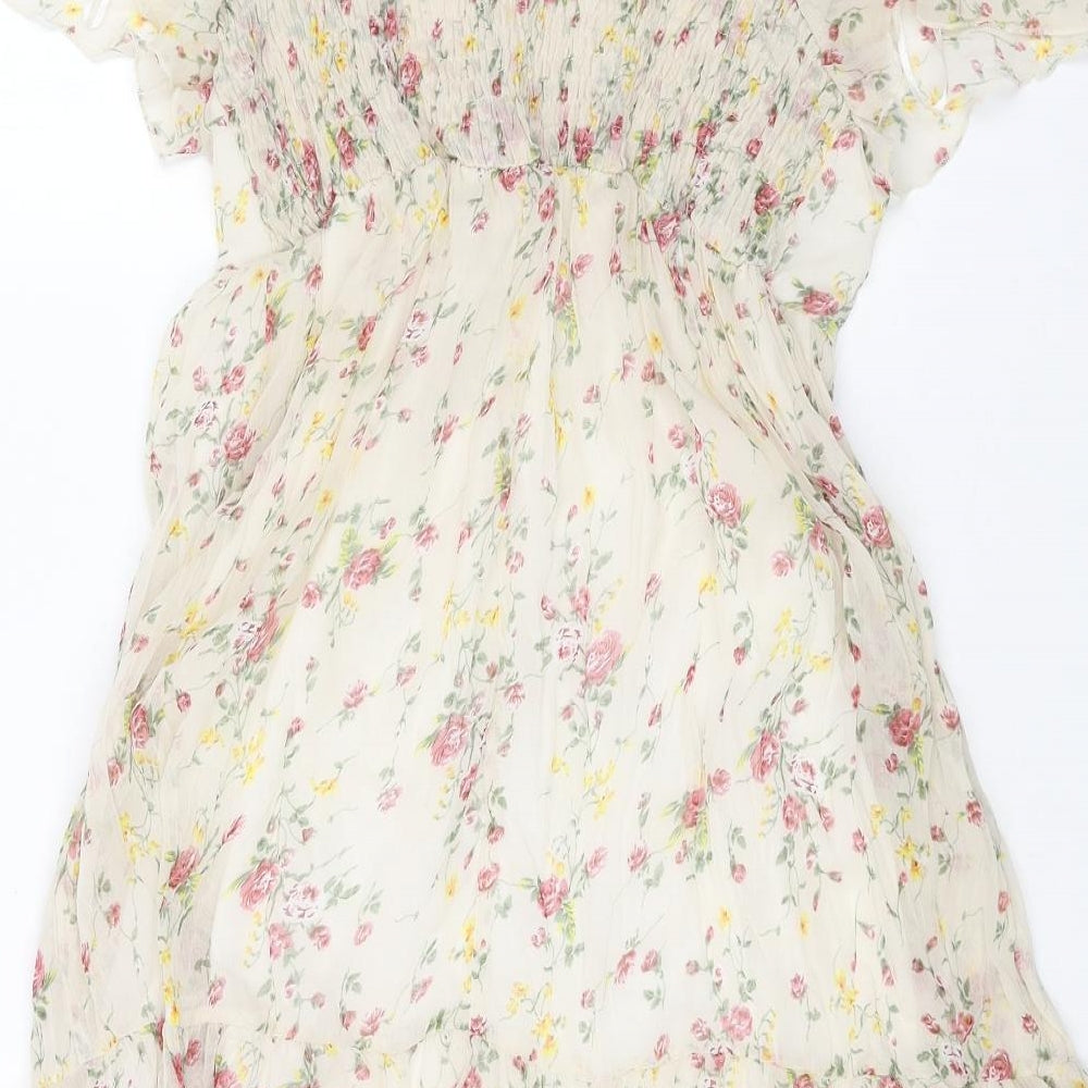 Miso Womens Beige Floral Polyester Trapeze & Swing Size 10 Square Neck Pullover