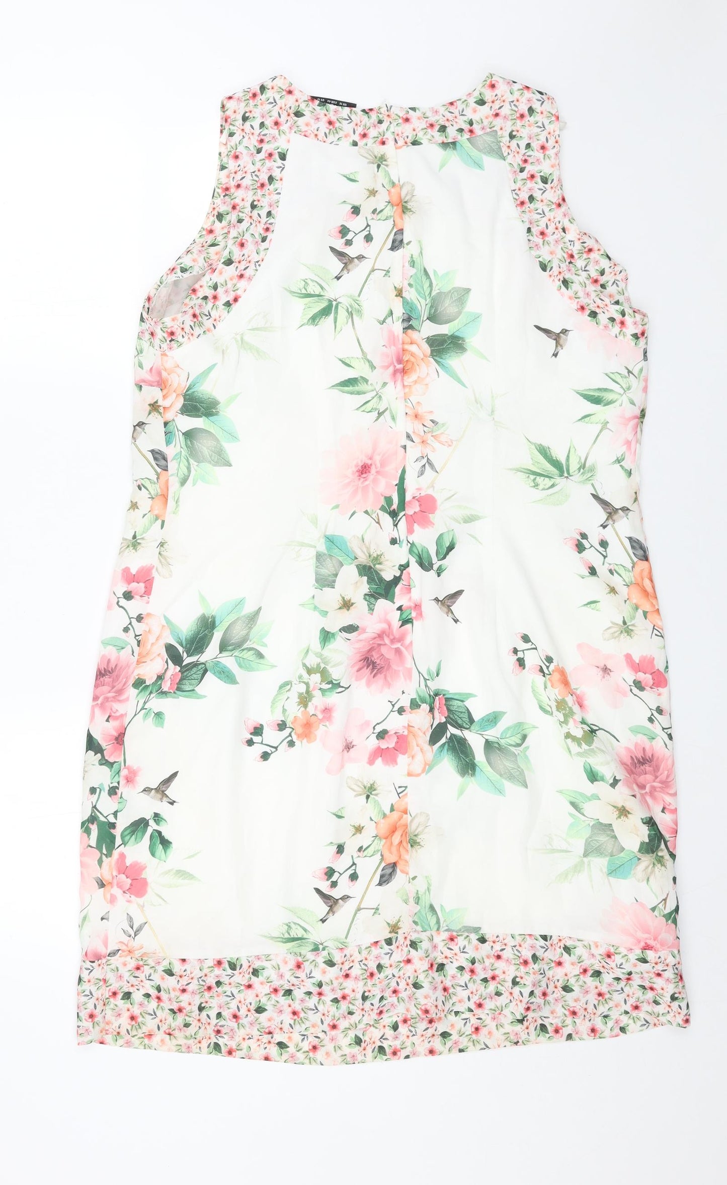 Wallis Womens White Floral Polyester A-Line Size 16 Round Neck Zip