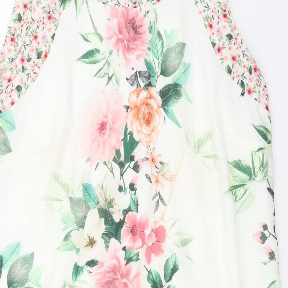 Wallis Womens White Floral Polyester A-Line Size 16 Round Neck Zip
