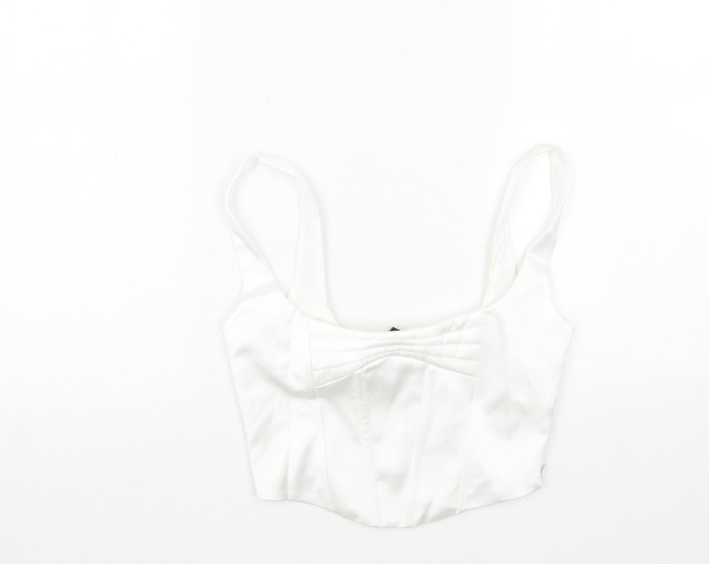 Zara Womens White Polyester Cropped Tank Size S Scoop Neck