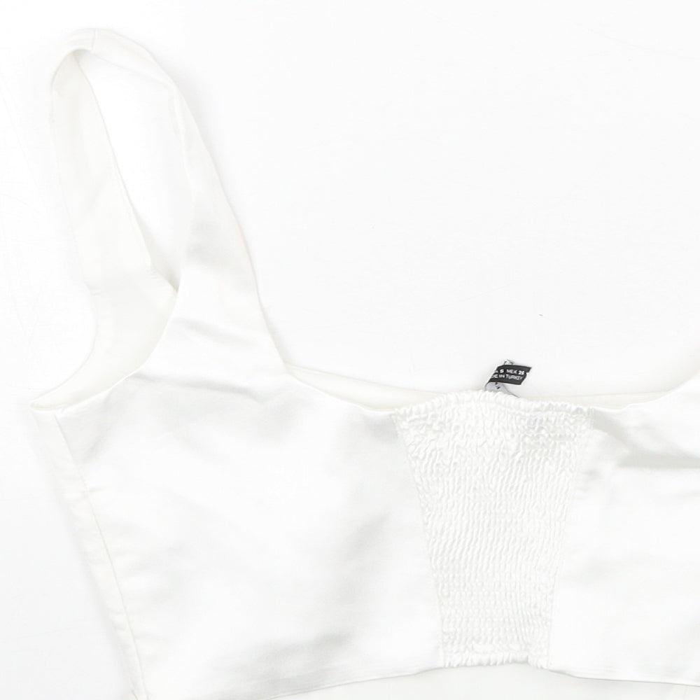 Zara Womens White Polyester Cropped Tank Size S Scoop Neck