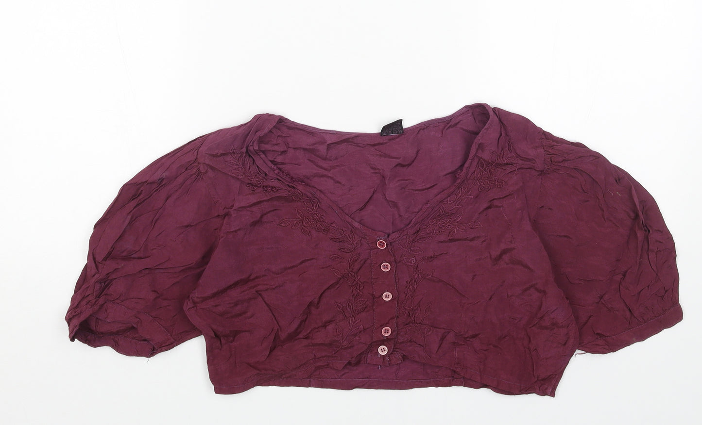 Preworn Womens Purple Viscose Cropped Button-Up One Size V-Neck