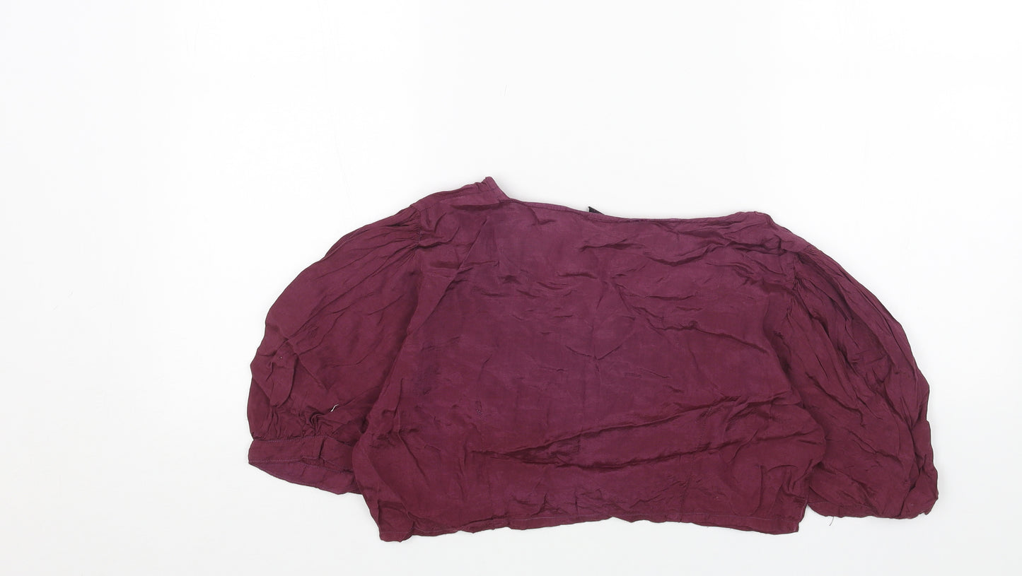 Preworn Womens Purple Viscose Cropped Button-Up One Size V-Neck