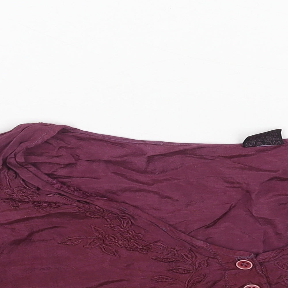 Preworn Womens Purple Viscose Cropped Button-Up One Size V-Neck