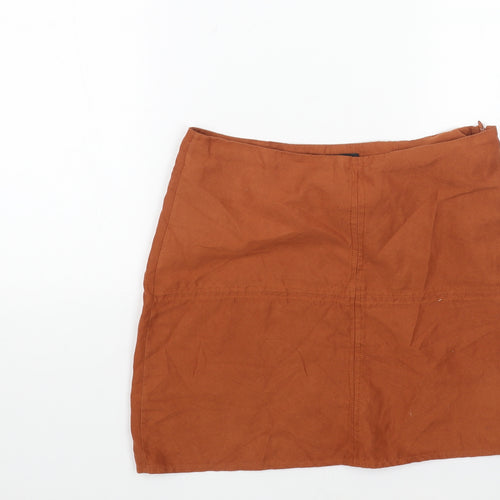 Primark Womens Orange Polyester Mini Skirt Size 10 Zip