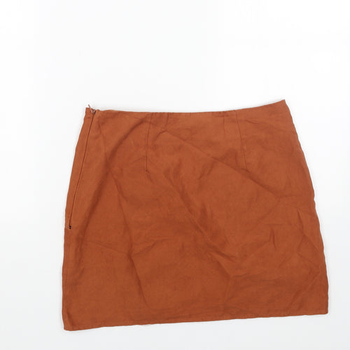 Primark Womens Orange Polyester Mini Skirt Size 10 Zip