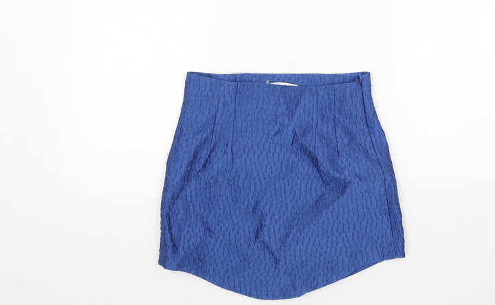 Zara Womens Blue Geometric Polyester Mini Skirt Size XS Zip