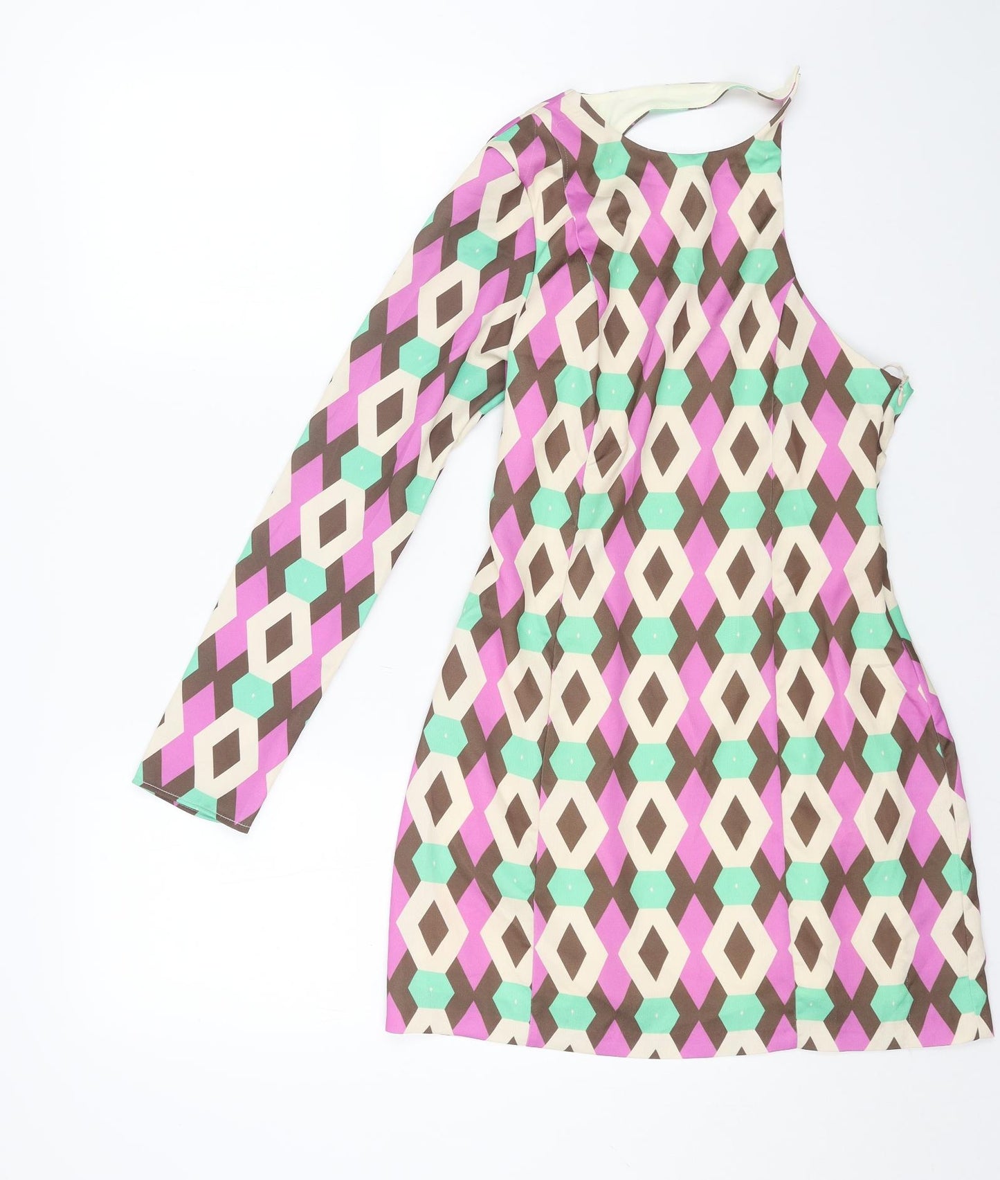 Zara Womens Multicoloured Geometric Polyester Mini Size S One Shoulder Zip