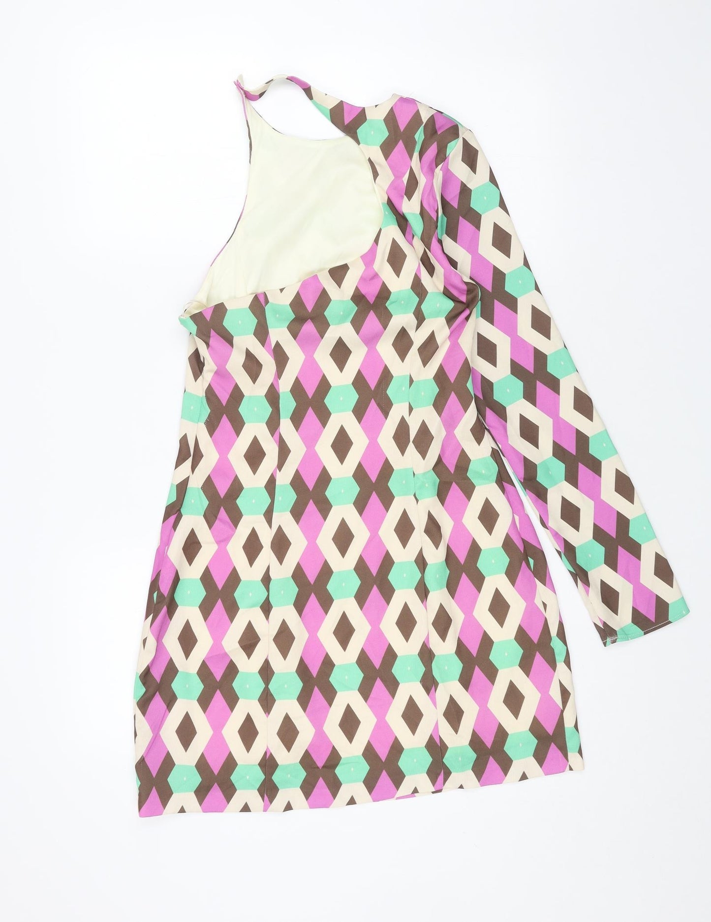 Zara Womens Multicoloured Geometric Polyester Mini Size S One Shoulder Zip