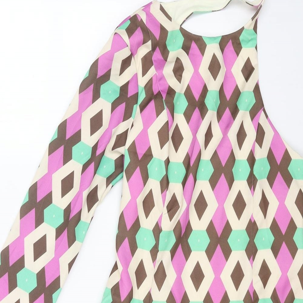 Zara Womens Multicoloured Geometric Polyester Mini Size S One Shoulder Zip