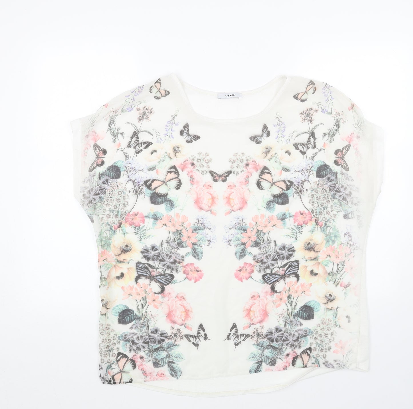 George Womens White Geometric Polyester Basic T-Shirt Size 18 Round Neck