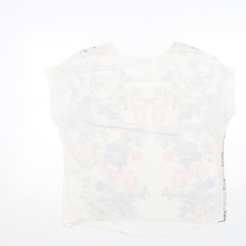 George Womens White Geometric Polyester Basic T-Shirt Size 18 Round Neck