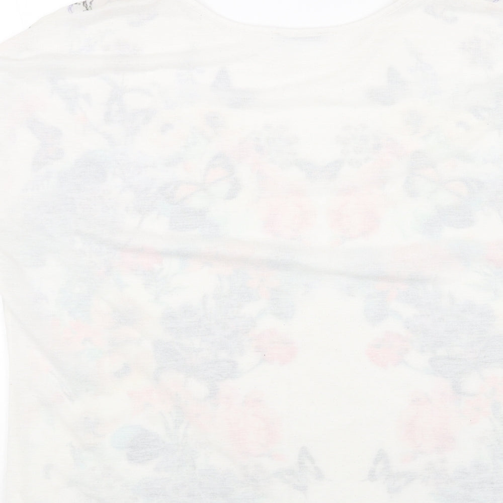 George Womens White Geometric Polyester Basic T-Shirt Size 18 Round Neck