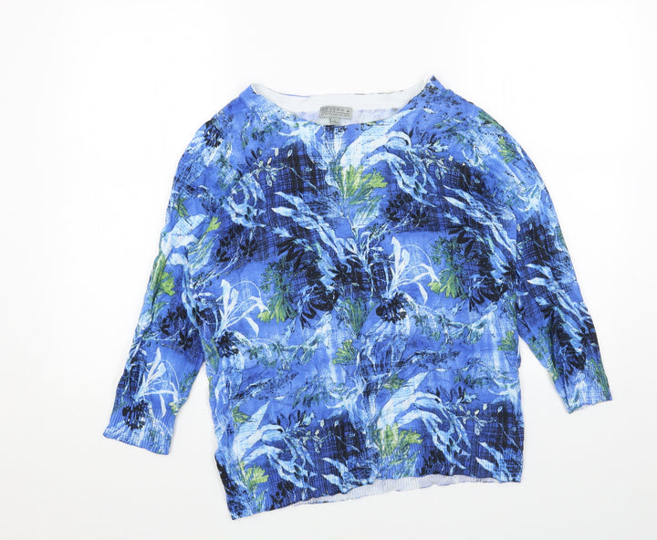 Joseph A Womens Blue Geometric Viscose Basic Blouse Size L Scoop Neck