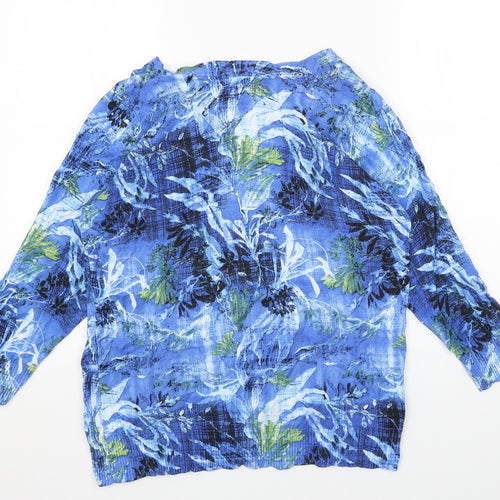 Joseph A Womens Blue Geometric Viscose Basic Blouse Size L Scoop Neck
