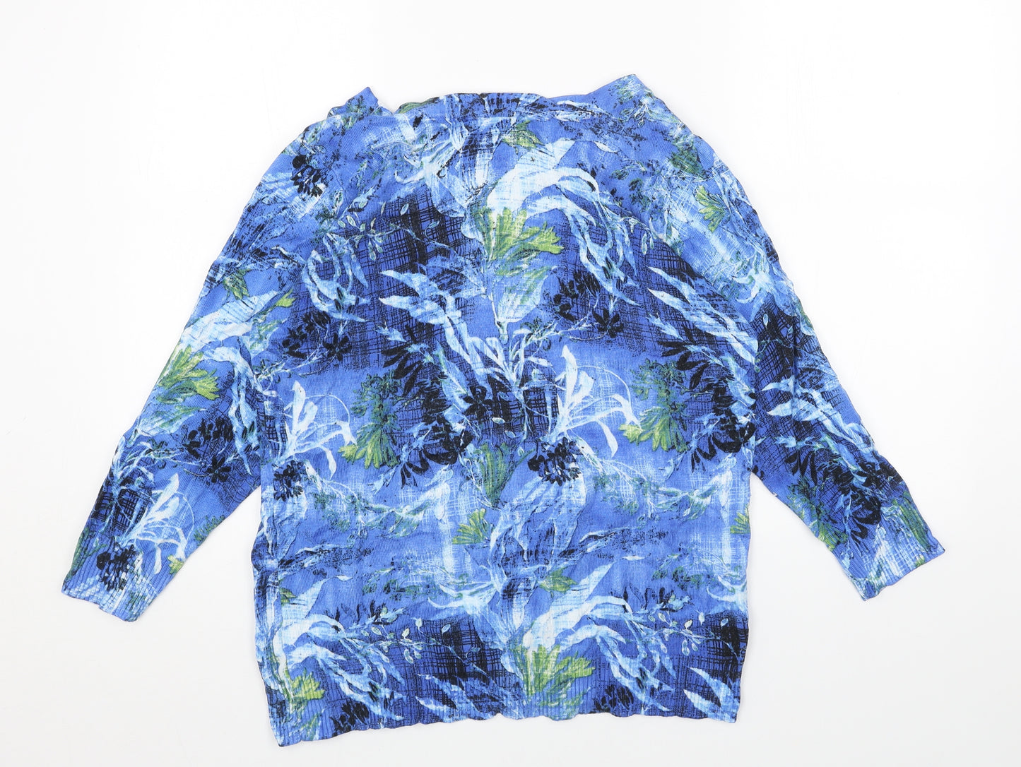 Joseph A Womens Blue Geometric Viscose Basic Blouse Size L Scoop Neck