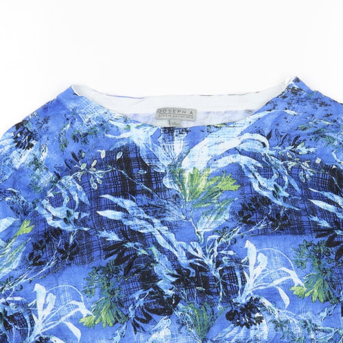 Joseph A Womens Blue Geometric Viscose Basic Blouse Size L Scoop Neck
