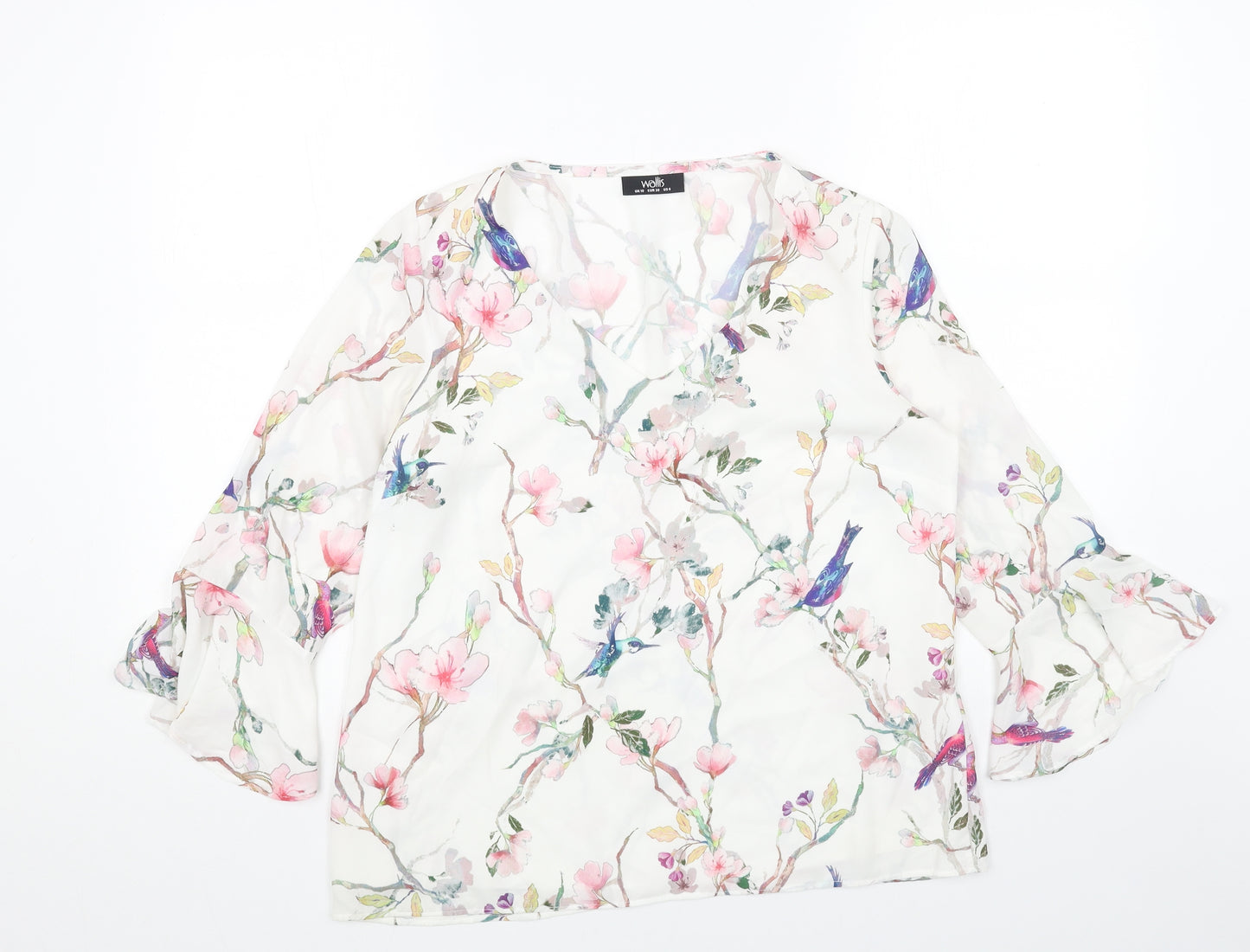 Wallis Womens White Geometric Polyester Basic Blouse Size 10 V-Neck