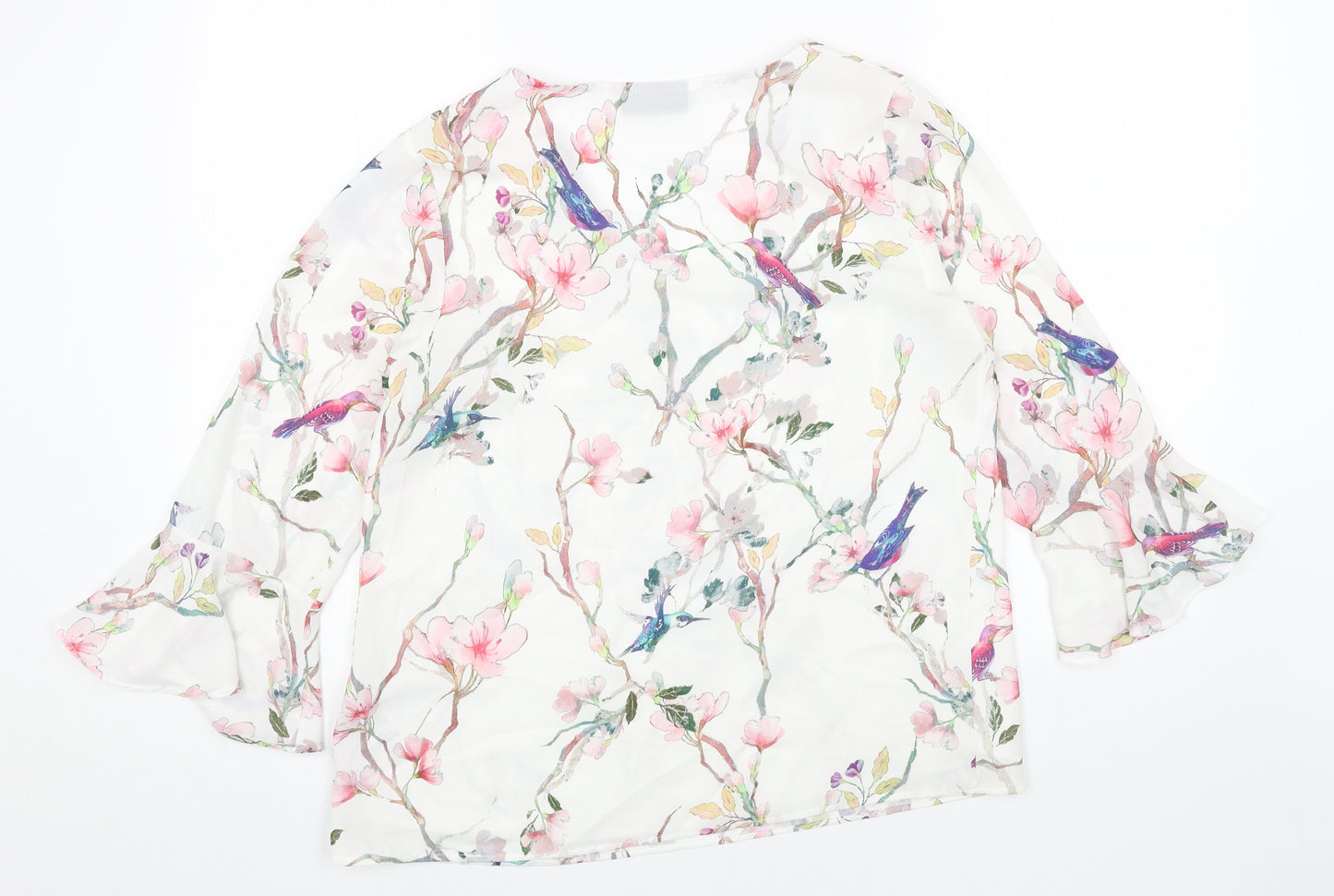 Wallis Womens White Geometric Polyester Basic Blouse Size 10 V-Neck