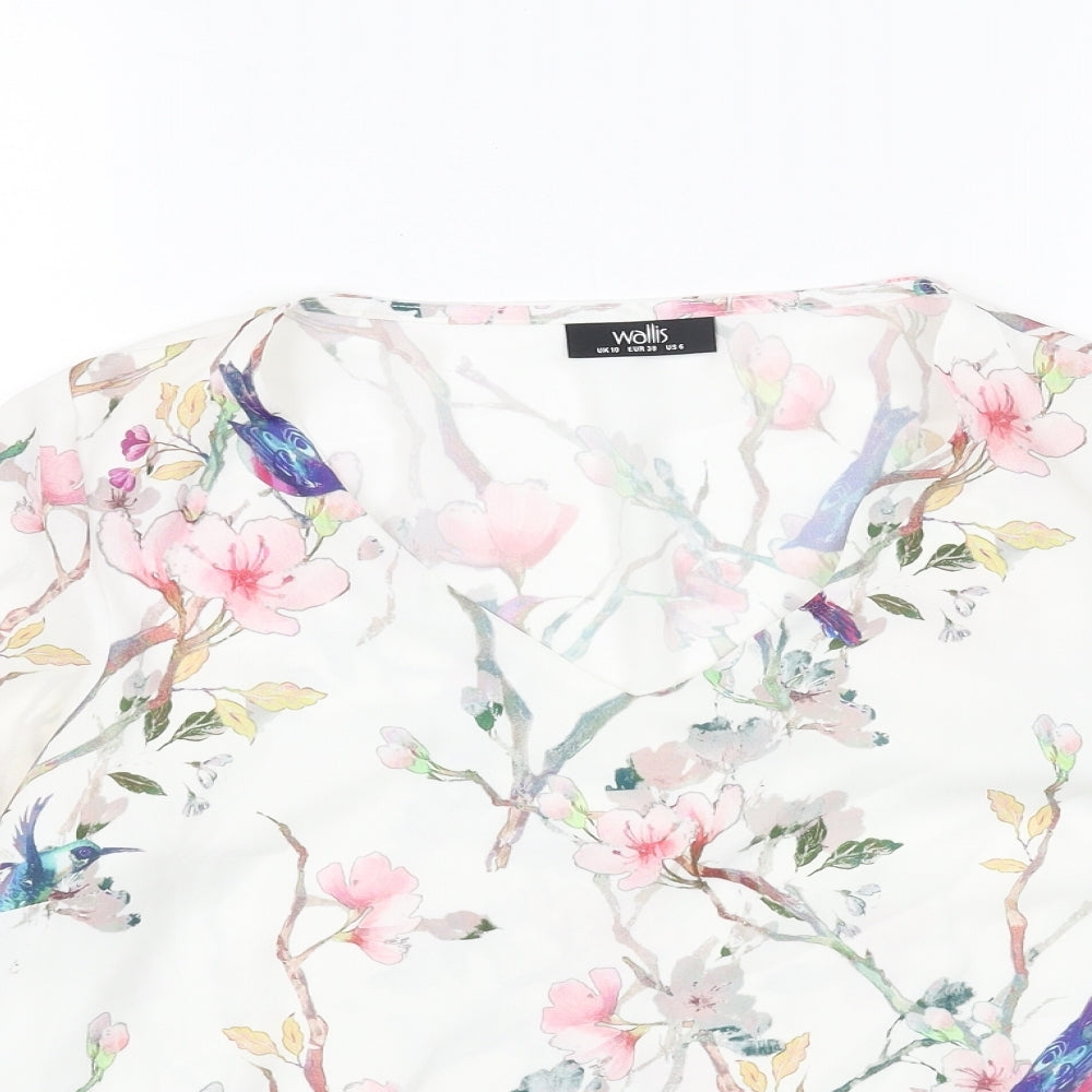 Wallis Womens White Geometric Polyester Basic Blouse Size 10 V-Neck
