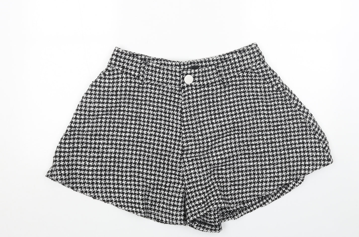 New Look Womens Black Houndstooth Polyester Hot Pants Shorts Size 14 Regular Zip