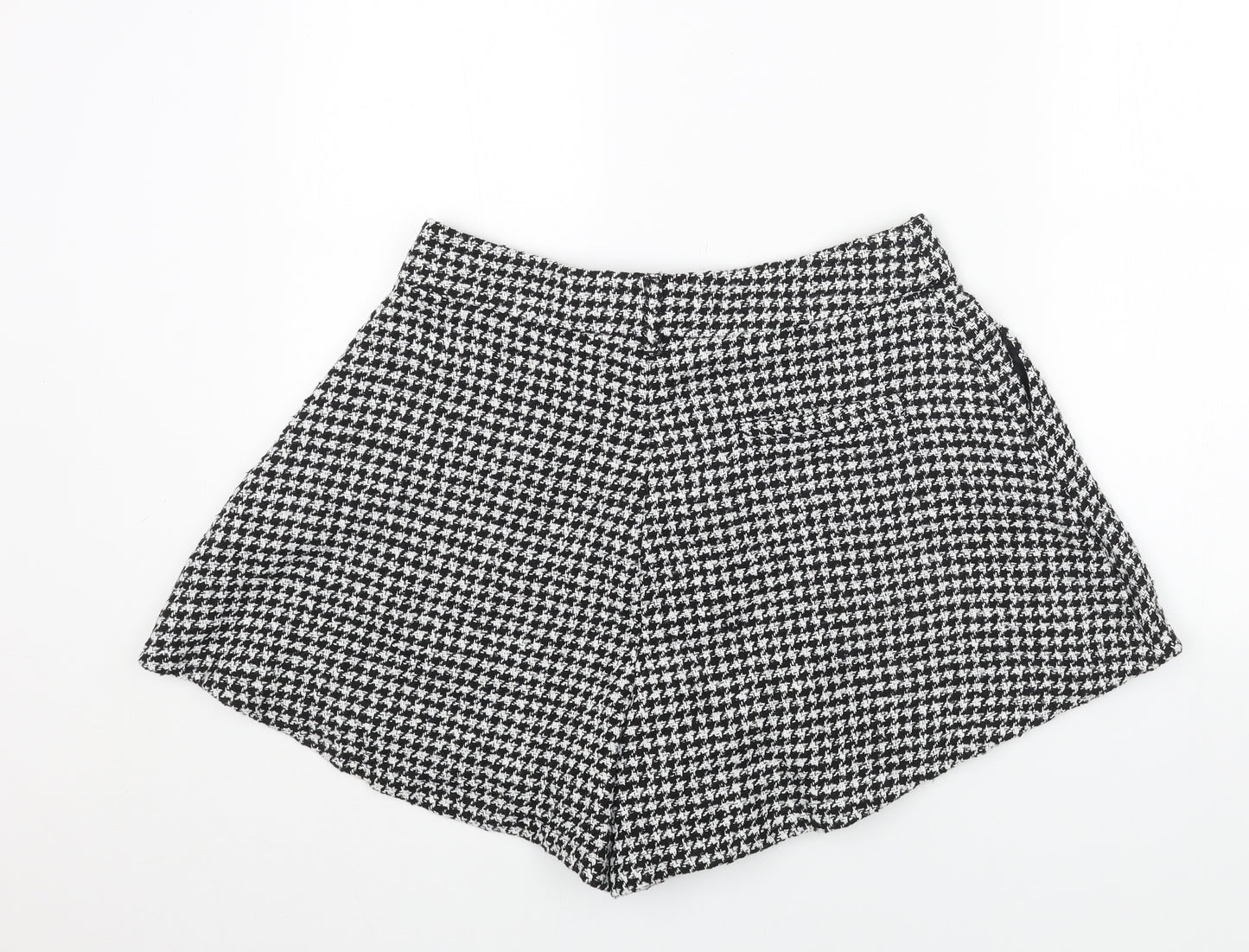 New Look Womens Black Houndstooth Polyester Hot Pants Shorts Size 14 Regular Zip