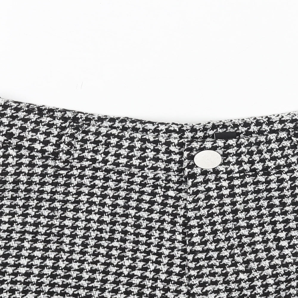 New Look Womens Black Houndstooth Polyester Hot Pants Shorts Size 14 Regular Zip