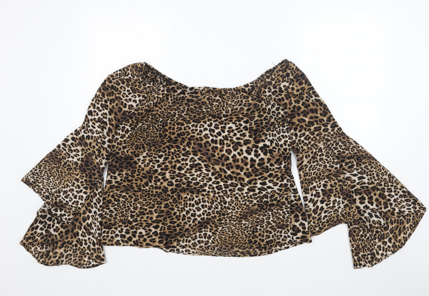 youins Womens Brown Animal Print Polyester Basic Blouse Size XL Round Neck - Leopard print