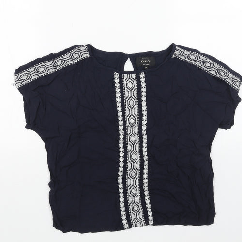 Only Womens Black Viscose Basic Blouse Size 6 Round Neck